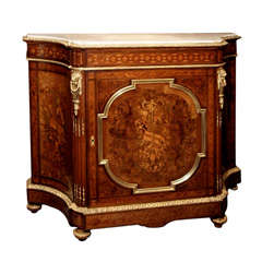 Antique Ormulu Mounted Marble Top Commode, Exceptional Marquetry