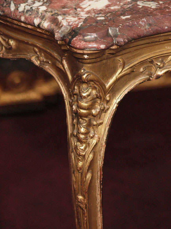 19th Century Antique French Louis XV Gilt Wood Table, Original Marble