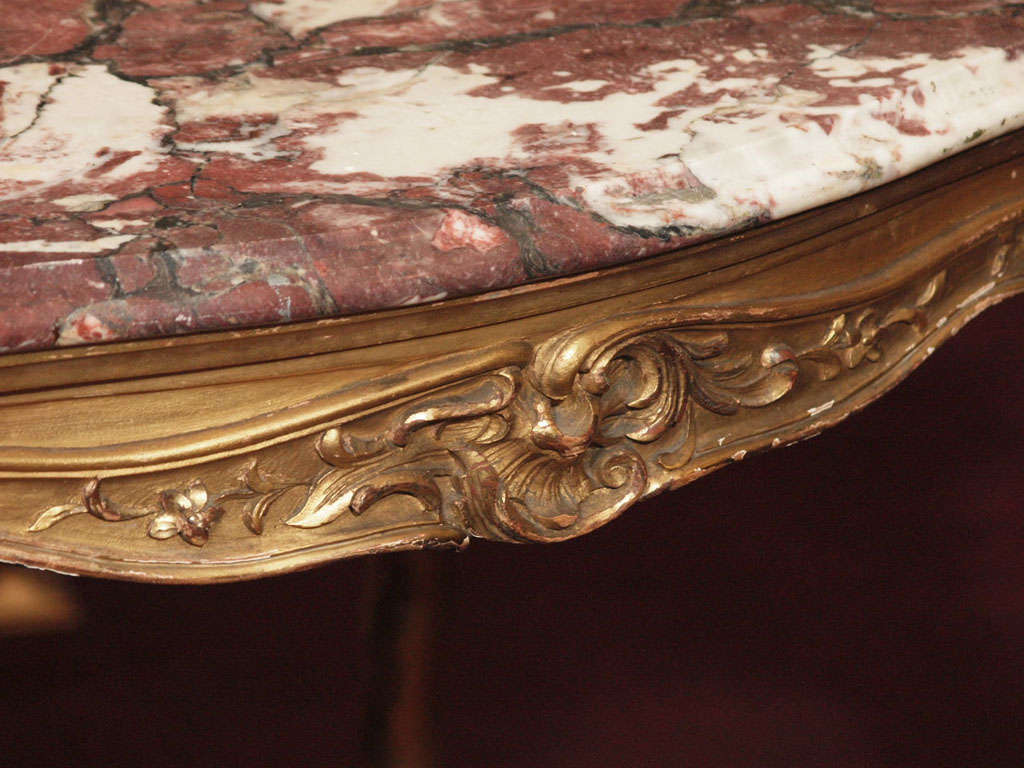 Giltwood Antique French Louis XV Gilt Wood Table, Original Marble