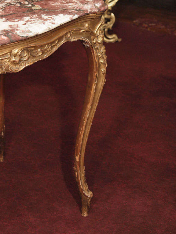 Antique French Louis XV Gilt Wood Table, Original Marble 1