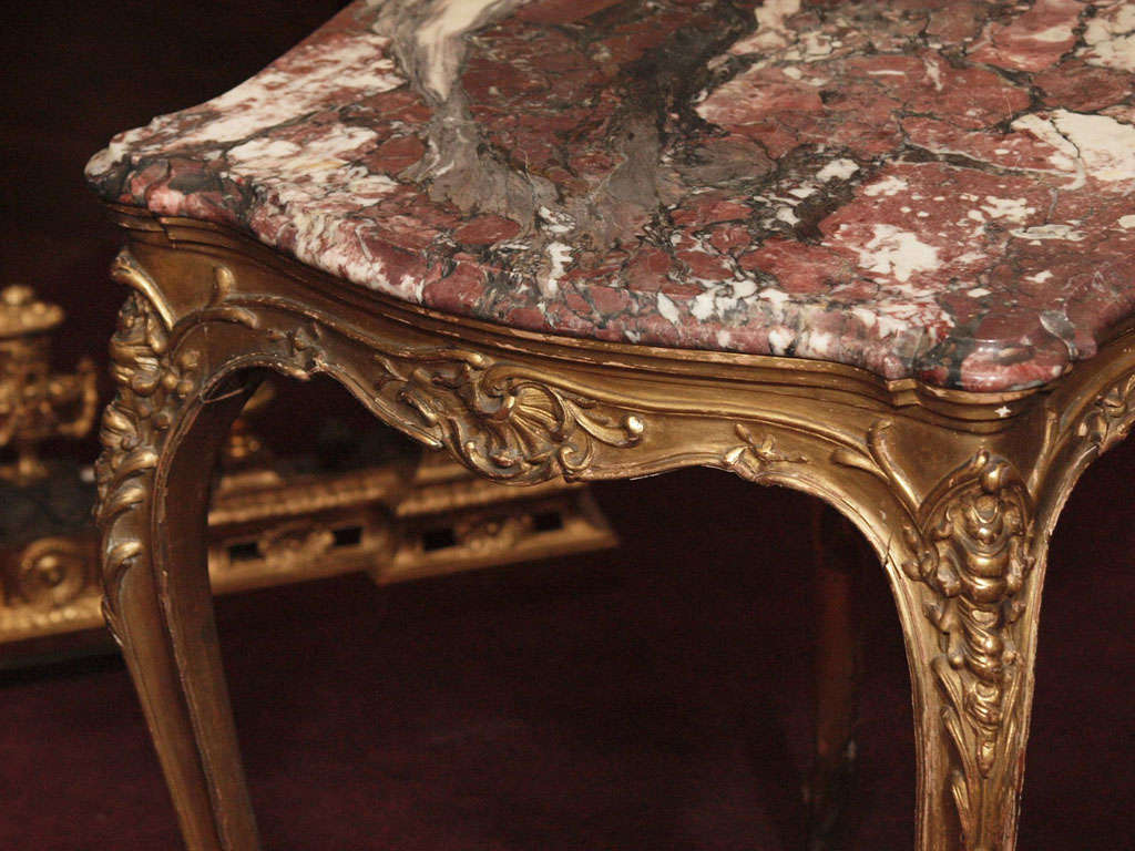 Antique French Louis XV Gilt Wood Table, Original Marble 3