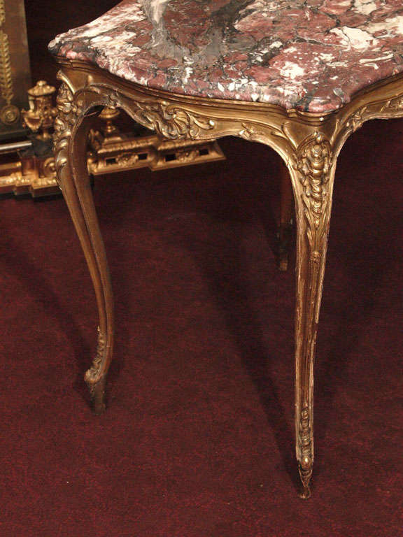 Antique French Louis XV Gilt Wood Table, Original Marble 4