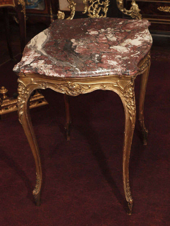 Antique French Louis XV Gilt Wood Table, Original Marble 5