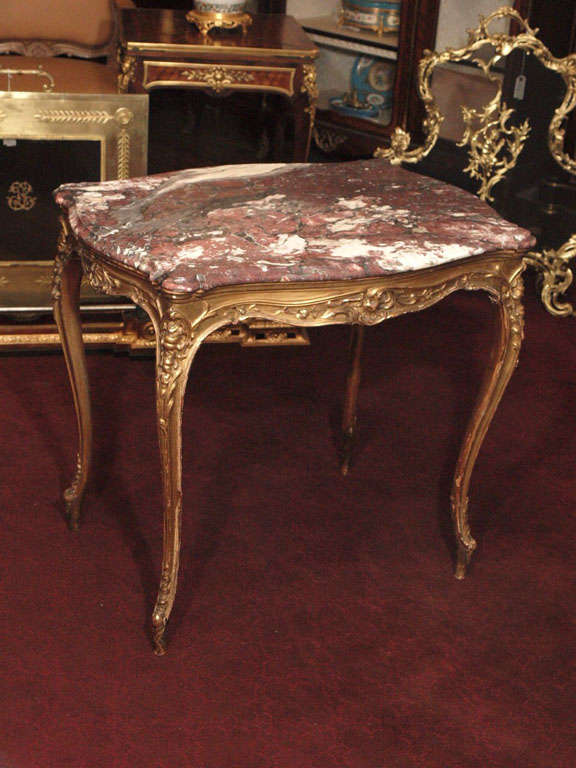Antique French Louis XV Gilt Wood Table, Original Marble In Excellent Condition In New Orleans, LA