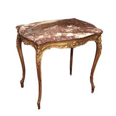 Antique French Louis XV Gilt Wood Table, Original Marble