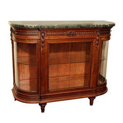 Antique 19th Century French Walnut Marble top Vitrine Cabinet