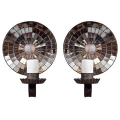 Pair of Cobweb Mirror Backed Wall Sconces