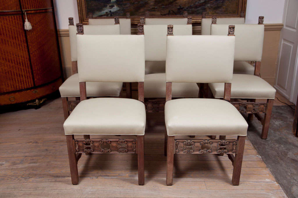 Set of 8 Italian Renaissance Style Carved Walnut Side Chairs