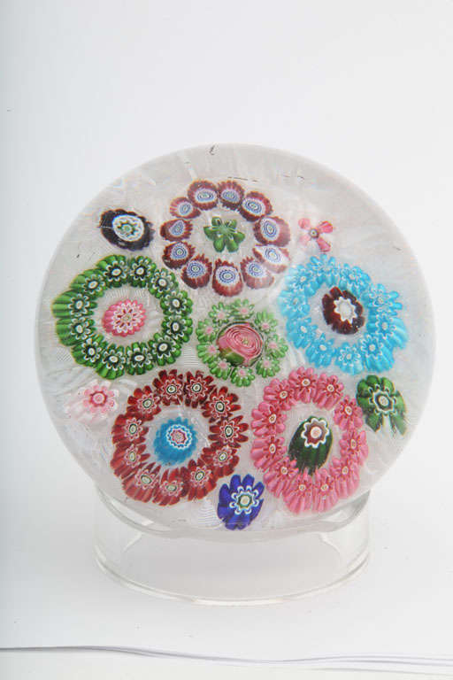 French Rare Antique Clichy Rondel Pattern Millefiori On Muslin Ground For Sale
