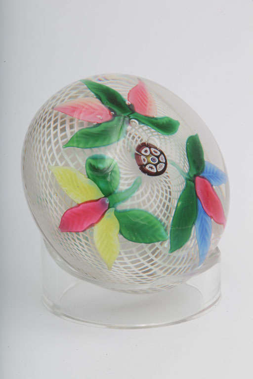 American A Rare New England Glass Company Leaf Bouquet Paperweight For Sale