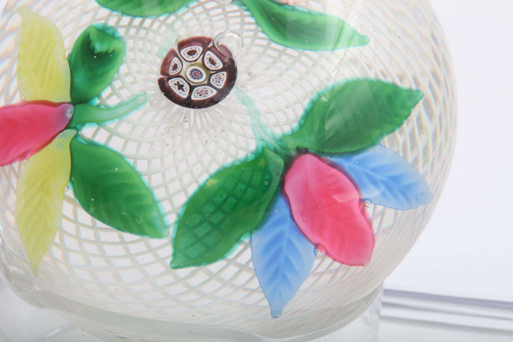 19th Century A Rare New England Glass Company Leaf Bouquet Paperweight For Sale