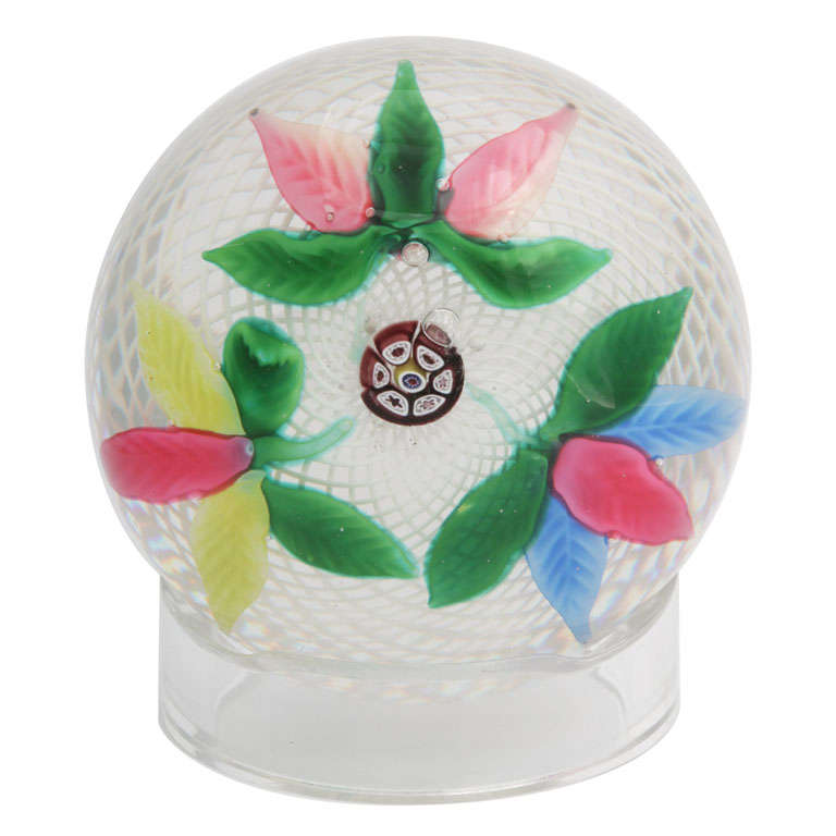 A Rare New England Glass Company Leaf Bouquet Paperweight For Sale
