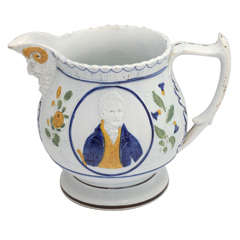 Antique Rare Prattware Pottery Brougham 
Denman Pitcher