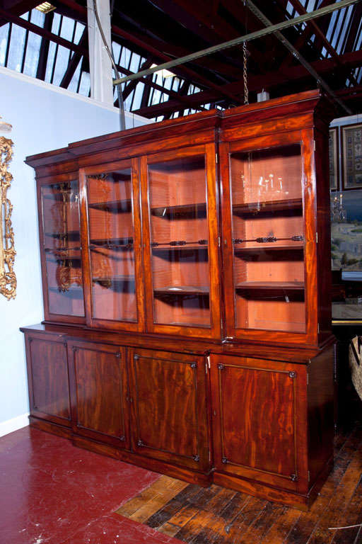Antique English Mahogany Breakfront Bookcase