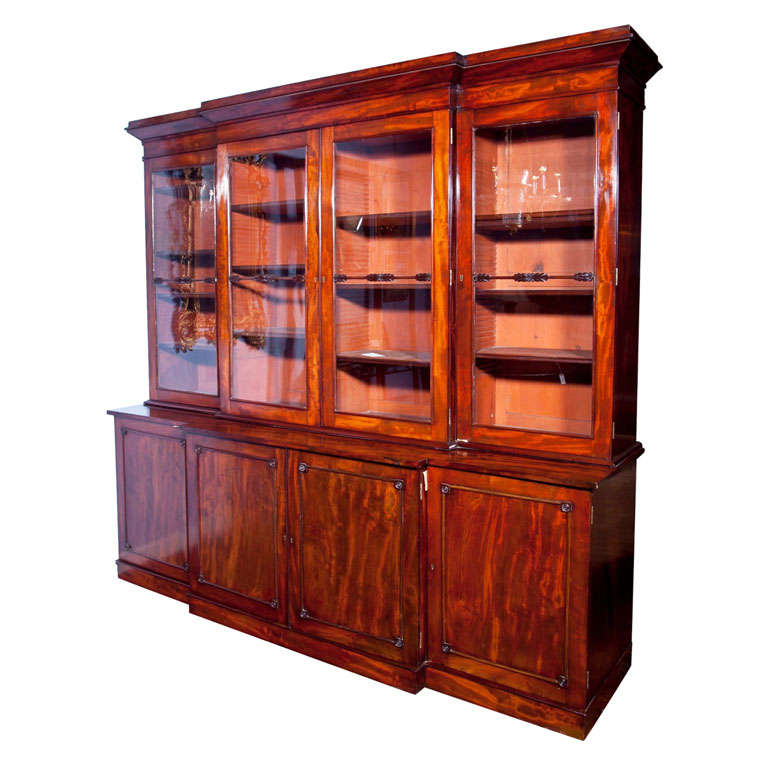 Antique English Mahogany Breakfront Bookcase For Sale