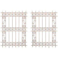 Pair of Antique Moroccan Hand Wrought Iron Work Grilles