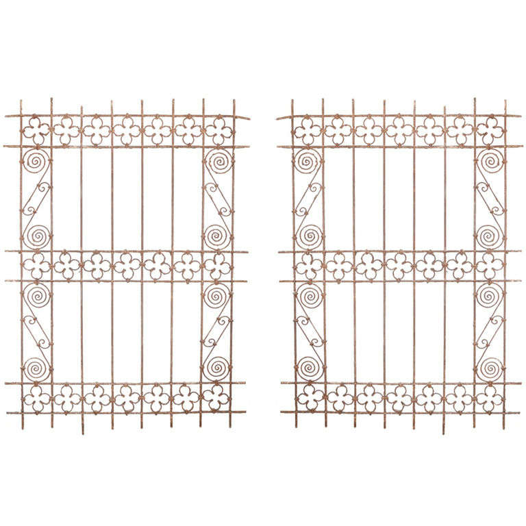 Pair of Antique Moroccan Hand Wrought Iron Work Grilles