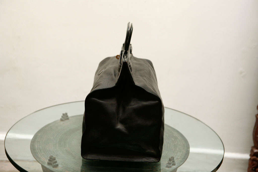 French Elegant Classic Doctor Black Leather travel Bag