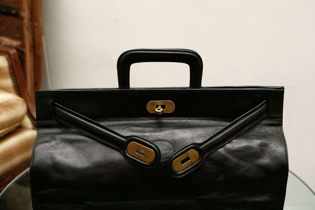 Brass Elegant Classic Doctor Black Leather travel Bag