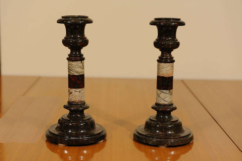 Pair of English Marble Candlesticks