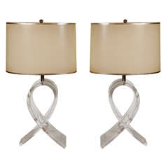 Pair of Lucite Looped Table Lamps