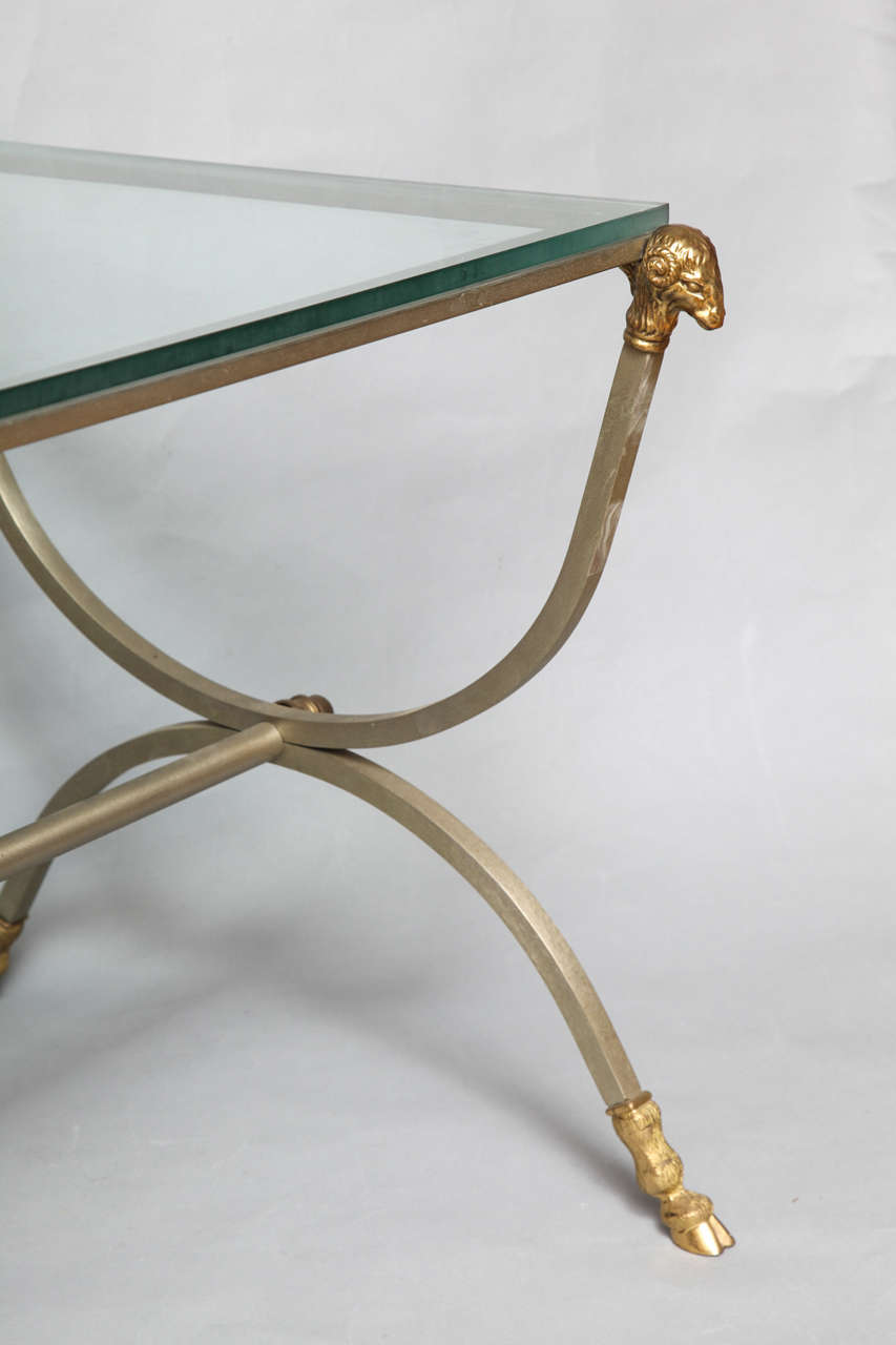 French Maison Jansen Style Steel and Gilt Bronze Side Table