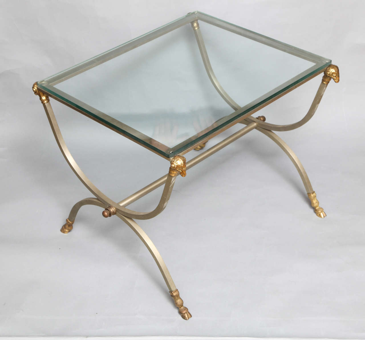 Maison Jansen Style Steel and Gilt Bronze Side Table In Excellent Condition In New York, NY