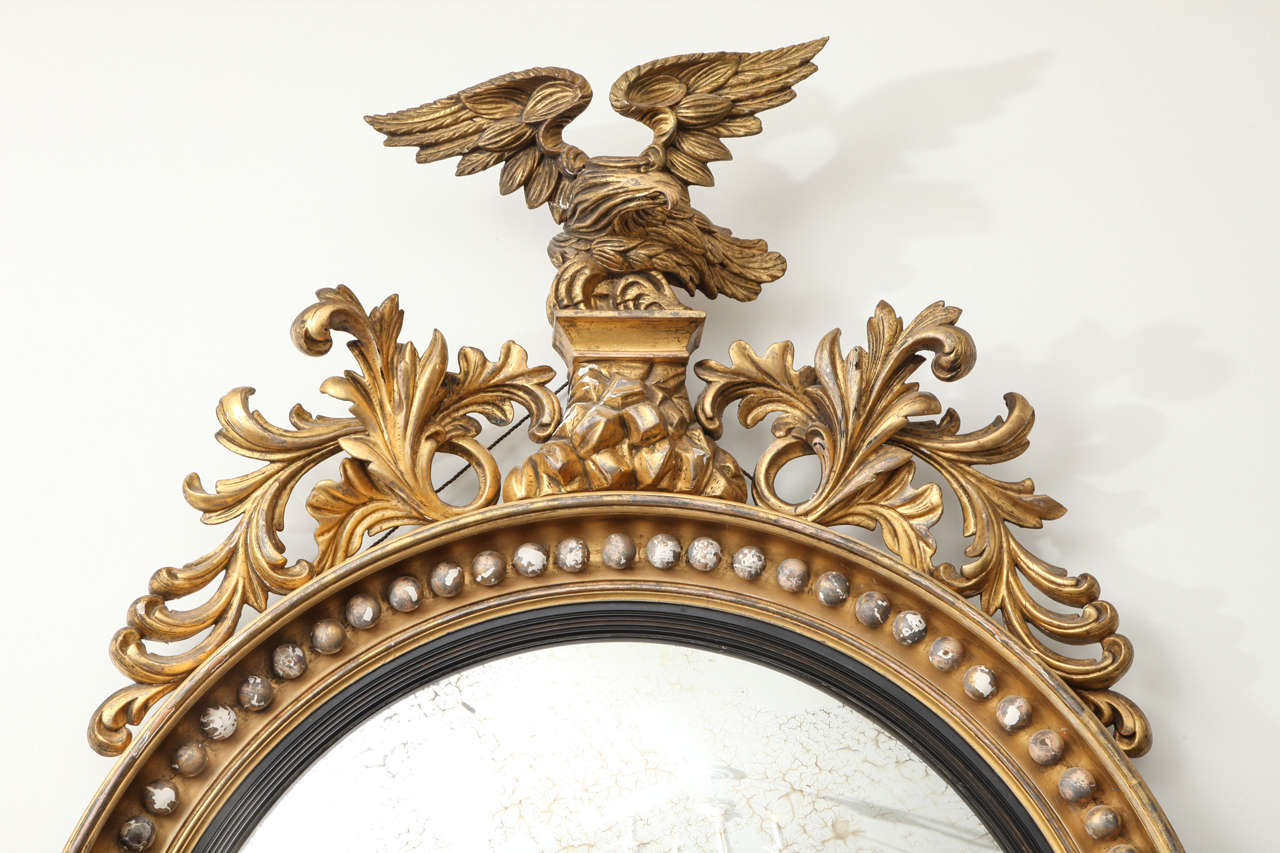 A Rare Large English Regency Style Convex Mirror In Good Condition In New York, NY