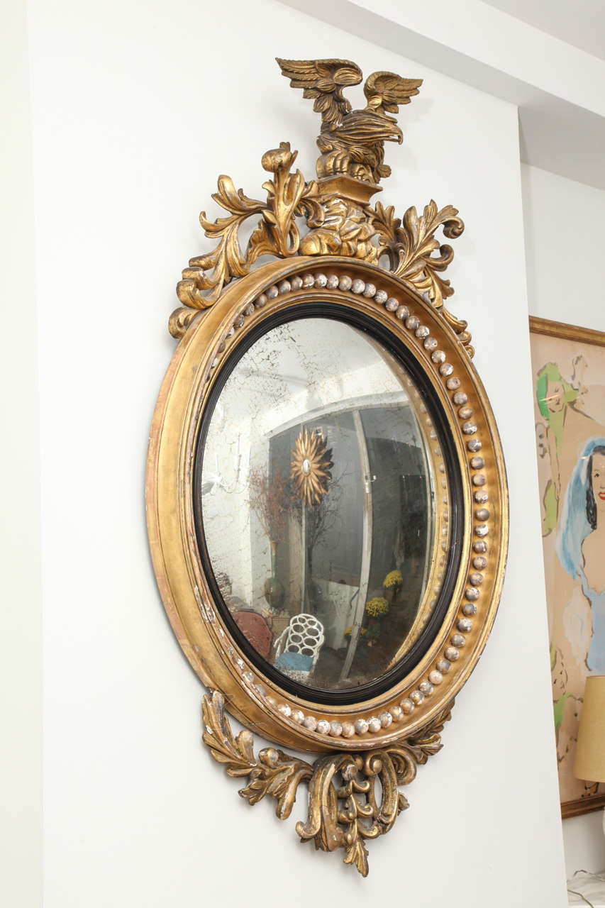 Giltwood A Rare Large English Regency Style Convex Mirror