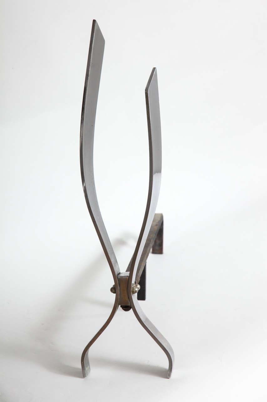 Iron Mid-Century Flame Form Andirons