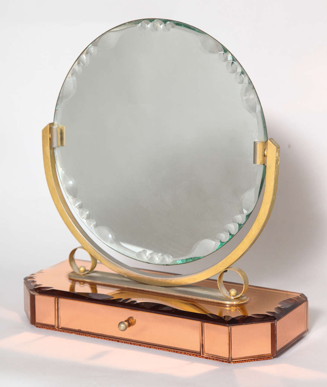 Art Deco Vanity Mirror on Champagne Bevelled Mirrored Jewelry Box