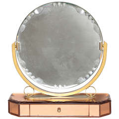 Vintage Art Deco Vanity Mirror on Champagne Bevelled Mirrored Jewelry Box