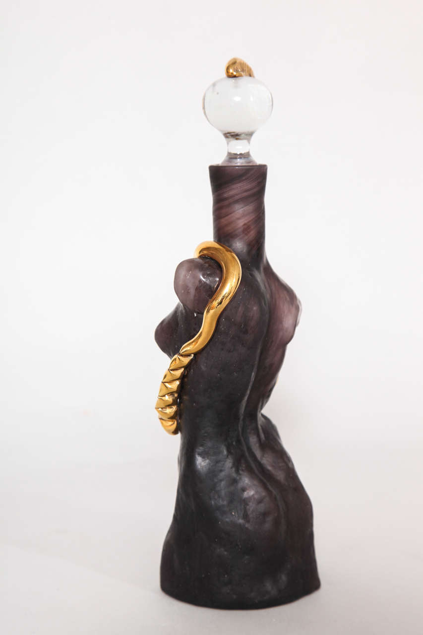 Cast Black 'Amethyst' Glass with Gold Surrealist Figurative Cologne Bottles