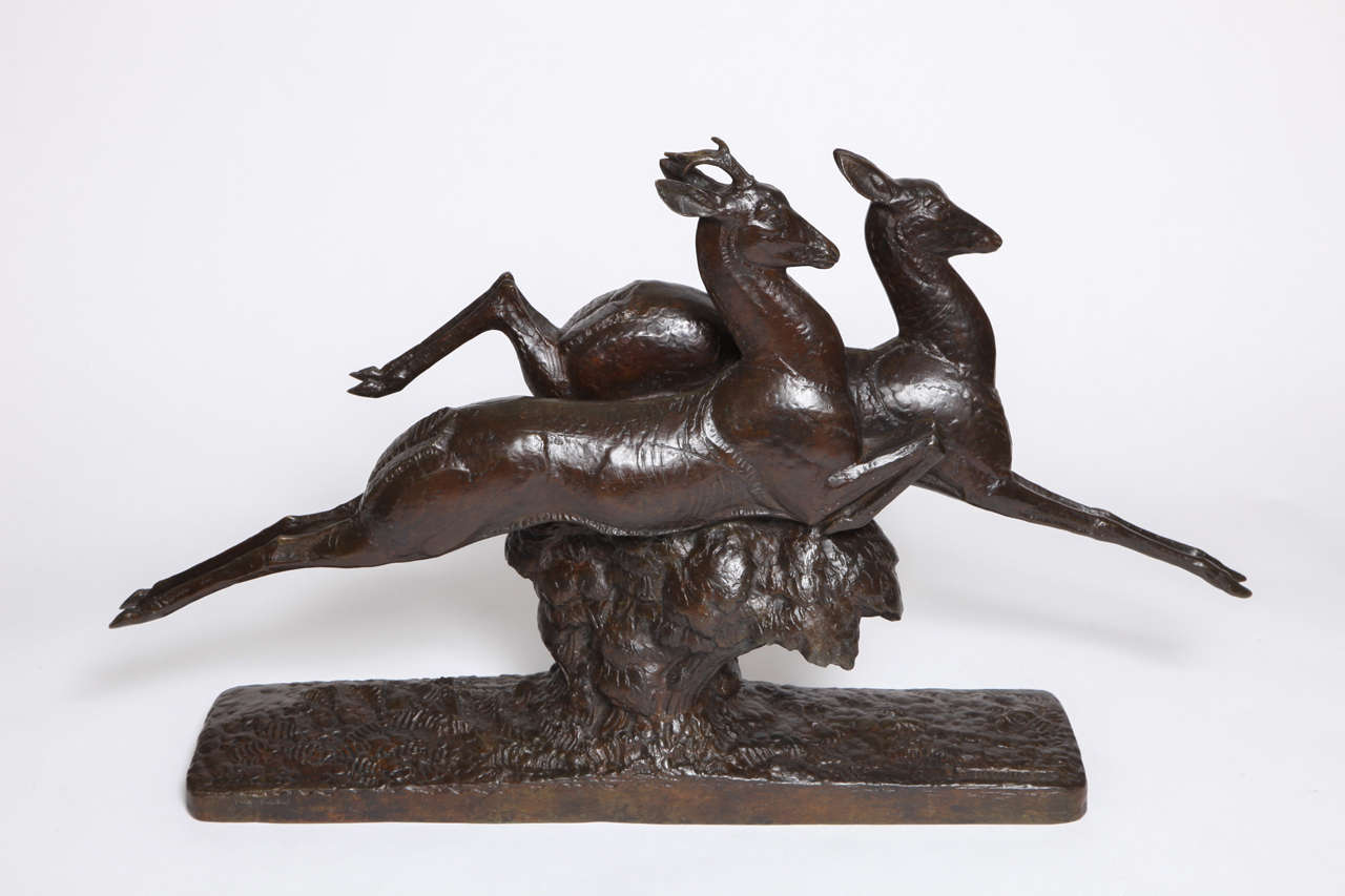 Andre Vincent Becquerel Bronze Sculpture, "Brocard et Chevrette Sautant, " 1928