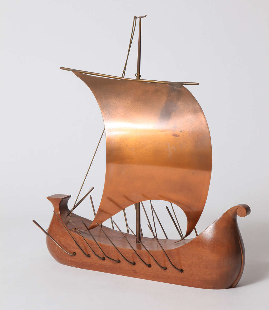 Mid-Century Modern Hagenauer Wood, Brass and Copper Viking Ship For Sale