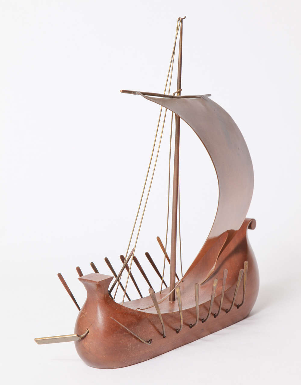 Hagenauer Wood, Brass and Copper Viking Ship In Good Condition For Sale In New York, NY