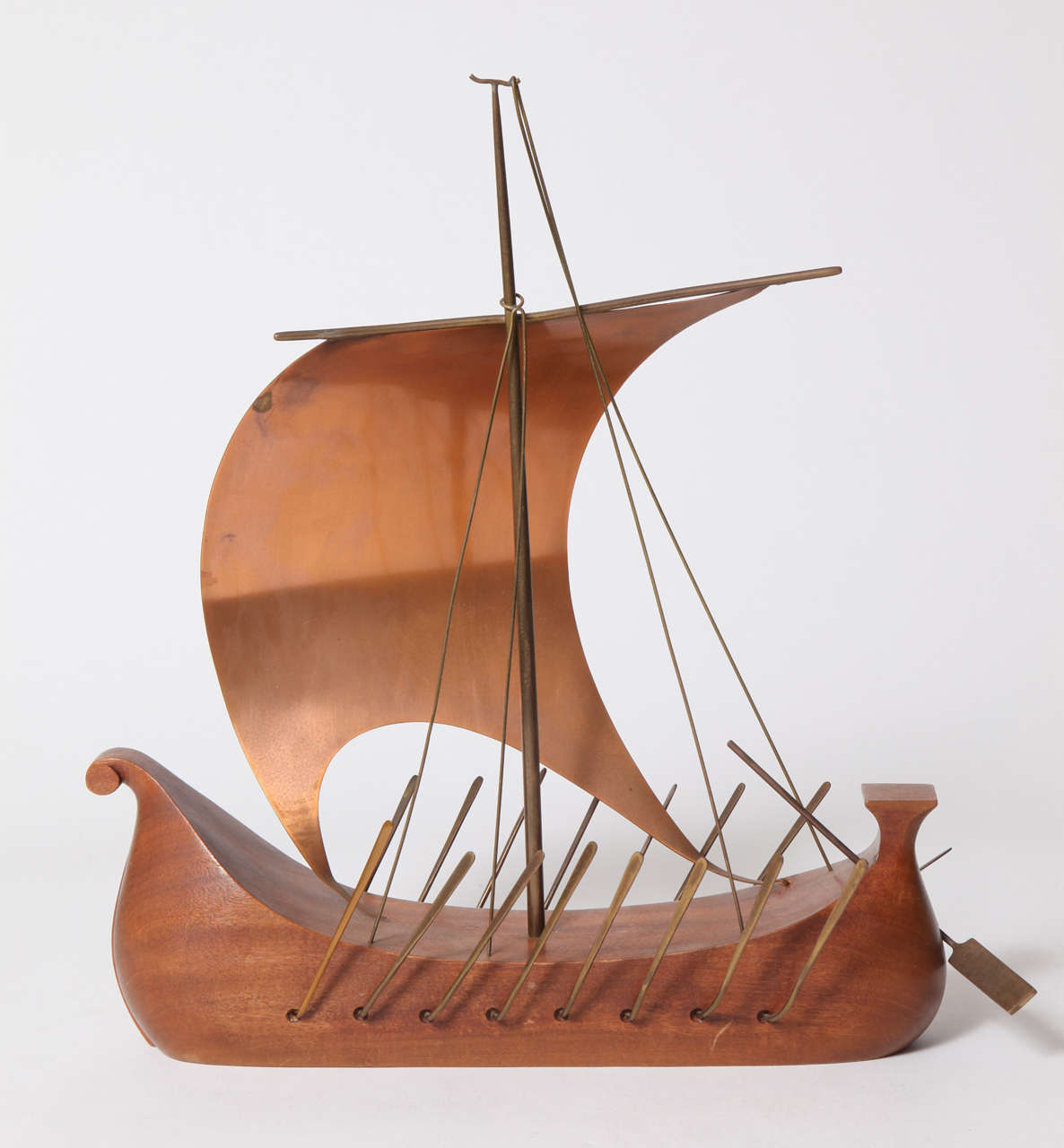 Mid-20th Century Hagenauer Wood, Brass and Copper Viking Ship For Sale