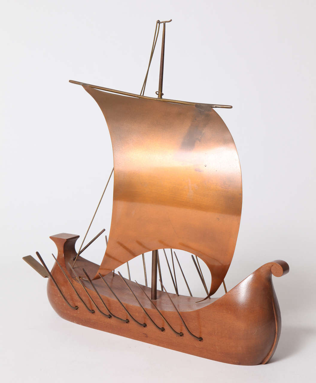 Hagenauer Wood, Brass and Copper Viking Ship For Sale 3