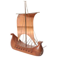 Hagenauer Wood, Brass and Copper Viking Ship
