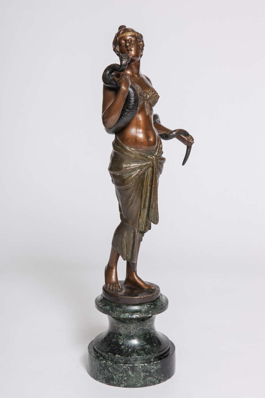 Vienna Bronze Woman Snake Charmer Figure