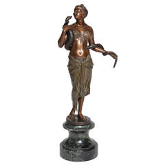 Vienna Bronze Woman Snake Charmer Figure 