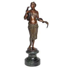 Vienna Bronze Woman Snake Charmer Figure