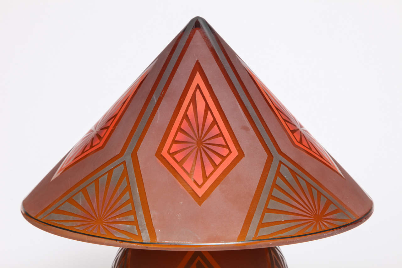 Bellova Glass Art Deco Table Lamp, circa 1925, Czechoslovakia For Sale 2