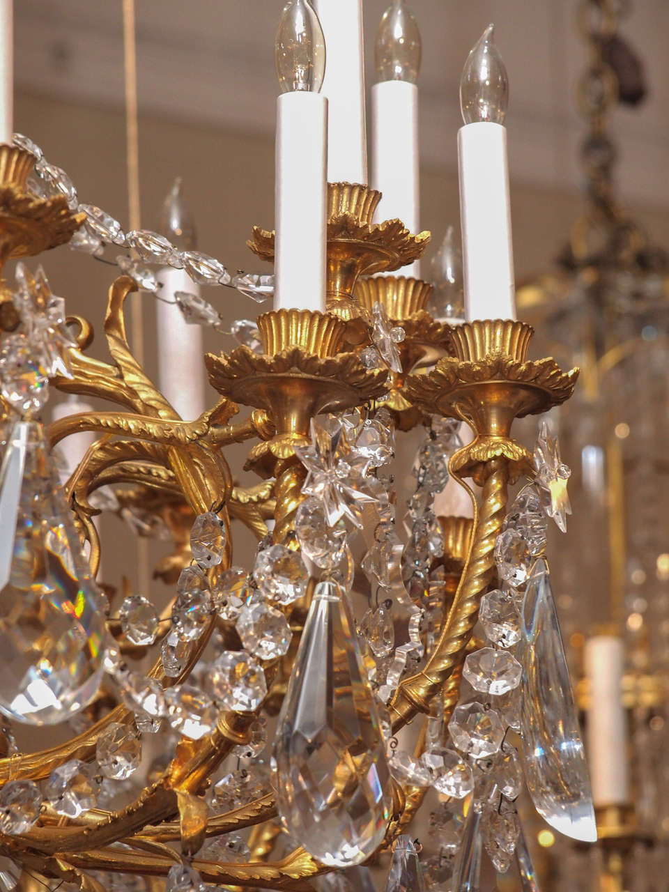 Antique French Baccarat Crystal and Bronze D'ore 24 Light Chandelier circa 1890 2