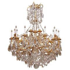 Antique French Baccarat Crystal and Bronze D'ore 24 Light Chandelier circa 1890