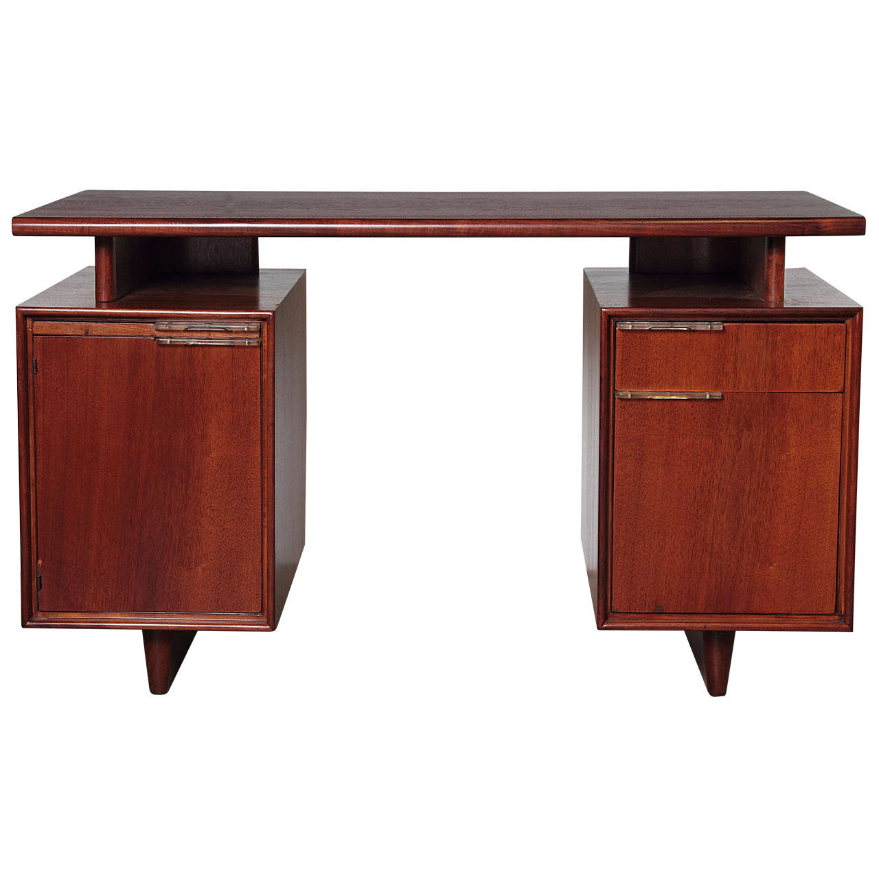 Gilbert Rohde Herman Miller "All Walnut" Inlaid Desk with Lucite Pulls