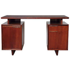 Gilbert Rohde Herman Miller "All Walnut" Inlaid Desk with Lucite Pulls