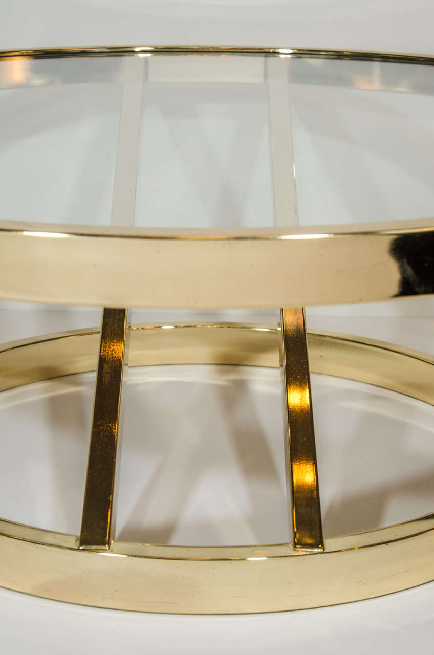 Circular Brass Coffee Table with Cantilevered Base by Milo Baughman In Excellent Condition In Fort Lauderdale, FL