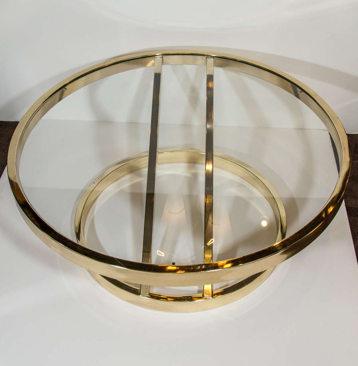 20th Century Circular Brass Coffee Table with Cantilevered Base by Milo Baughman
