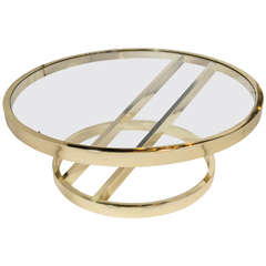 Circular Brass Coffee Table with Cantilevered Base by Milo Baughman